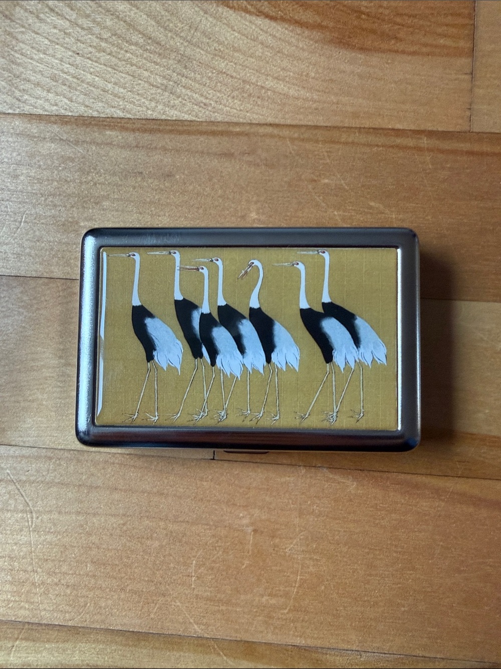 Metal Bird Card Case in Mustard with Crane Design